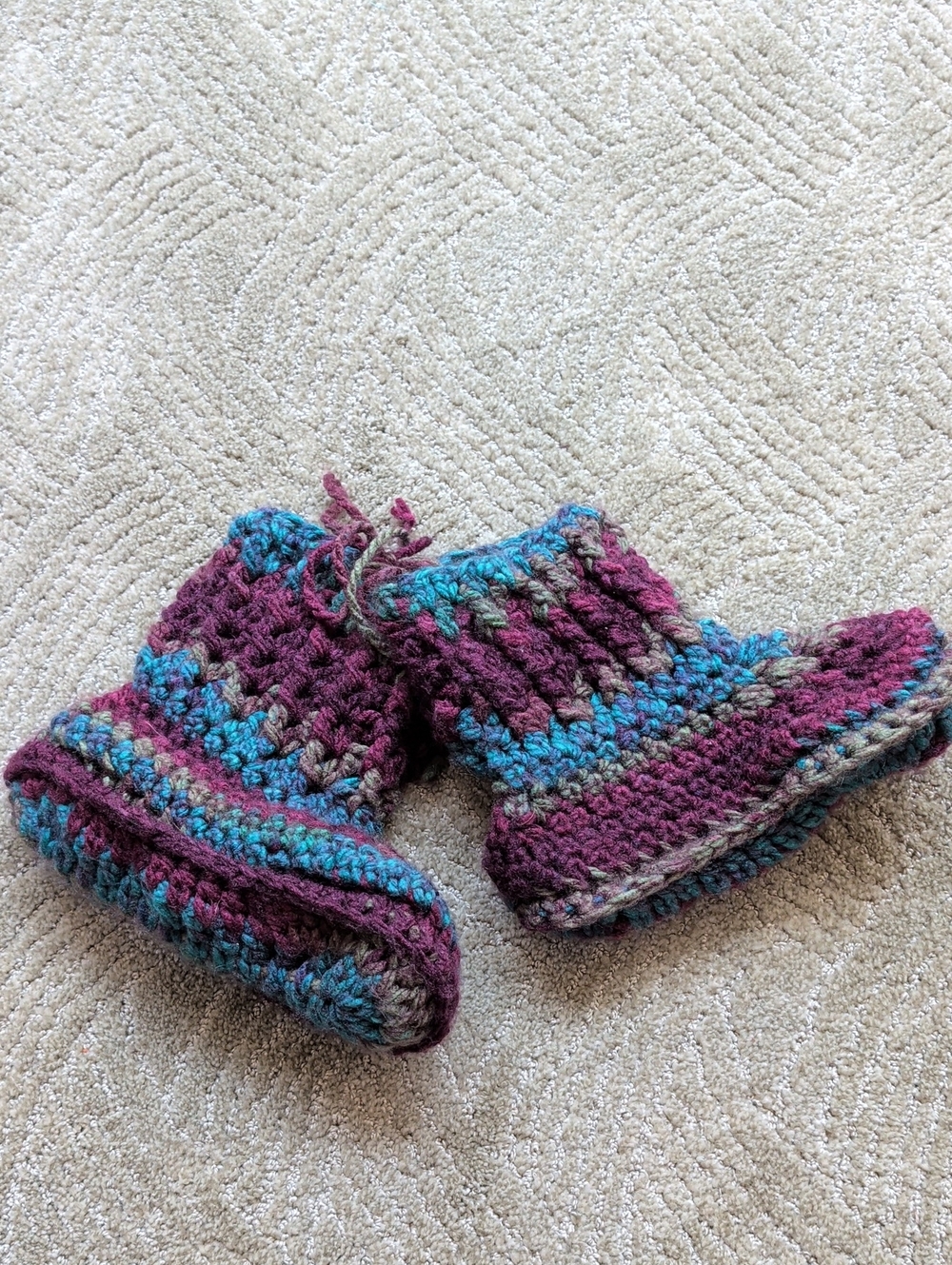 Handmade Purple & Teal Crocheted Adult Booties